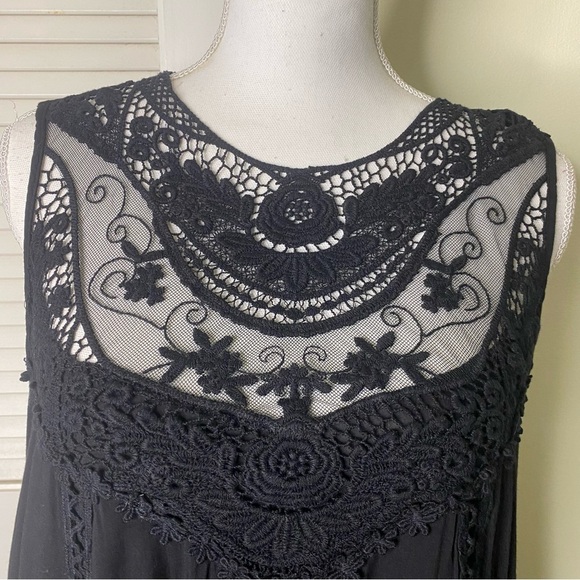 Entro small Black Lace Sleeveless Trapeze Swing Boho Dress - Picture 4 of 12